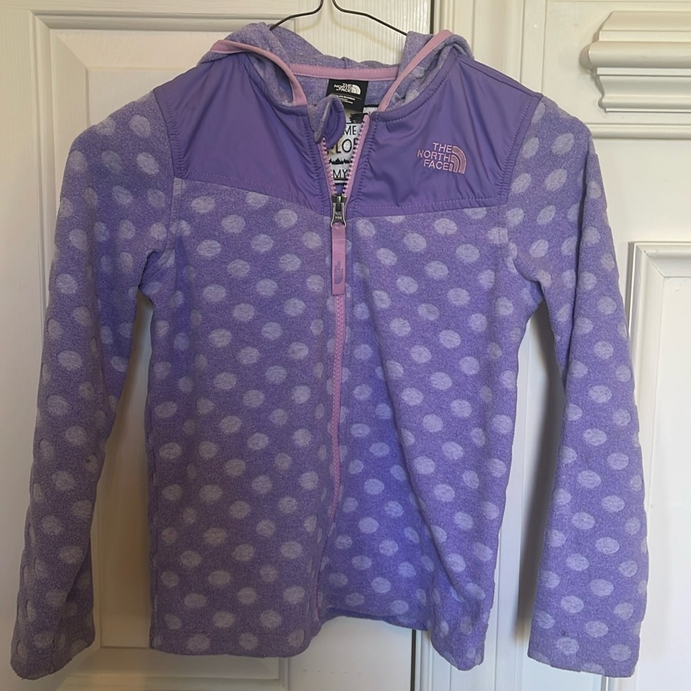North face girls purple hooded fleece jacket, size 6